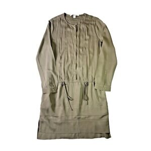 Diane Von Furstenberg Tunic Chiffon Silk Taupe Pleated Shirt Dress Size 12